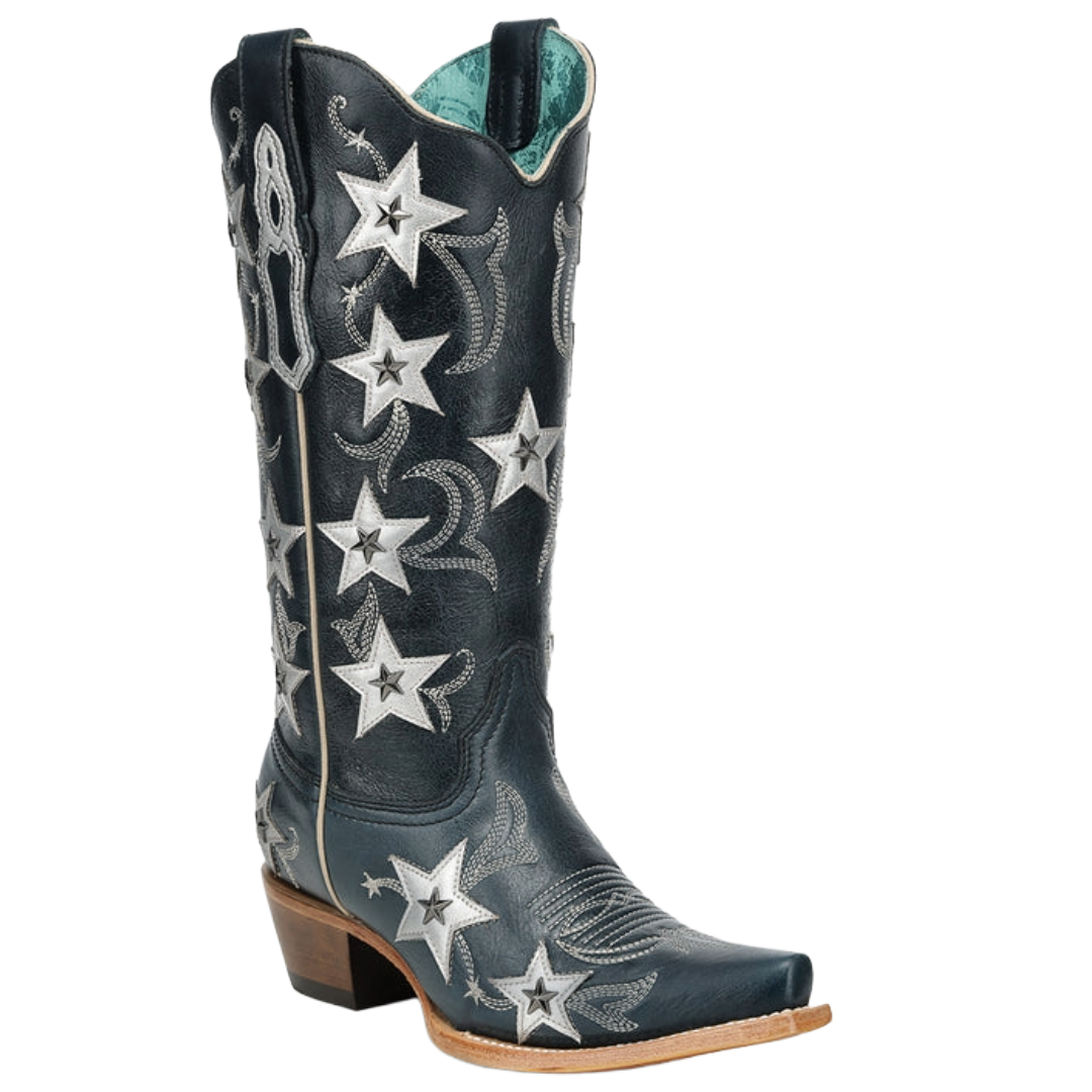 Corral Ladies Navy Blue Stars & Studs Overlay Western Boot Z5541
