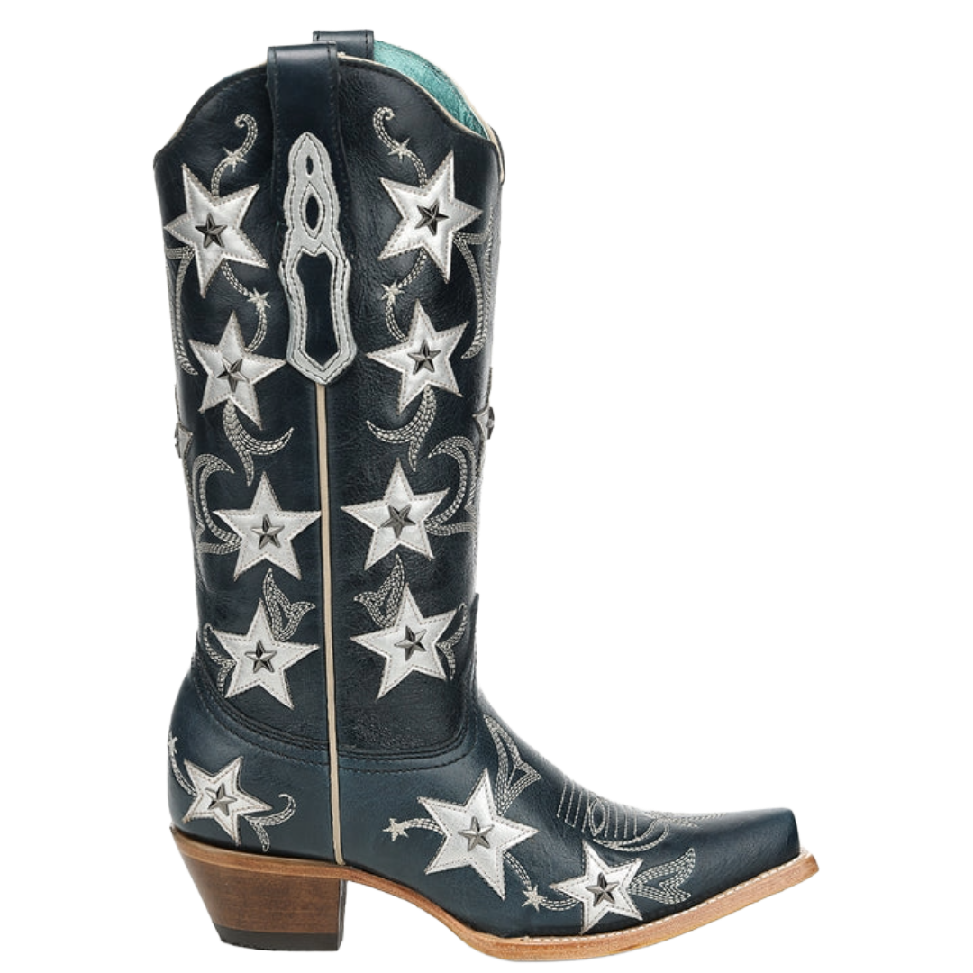 Corral Ladies Navy Blue Stars & Studs Overlay Western Boot Z5541