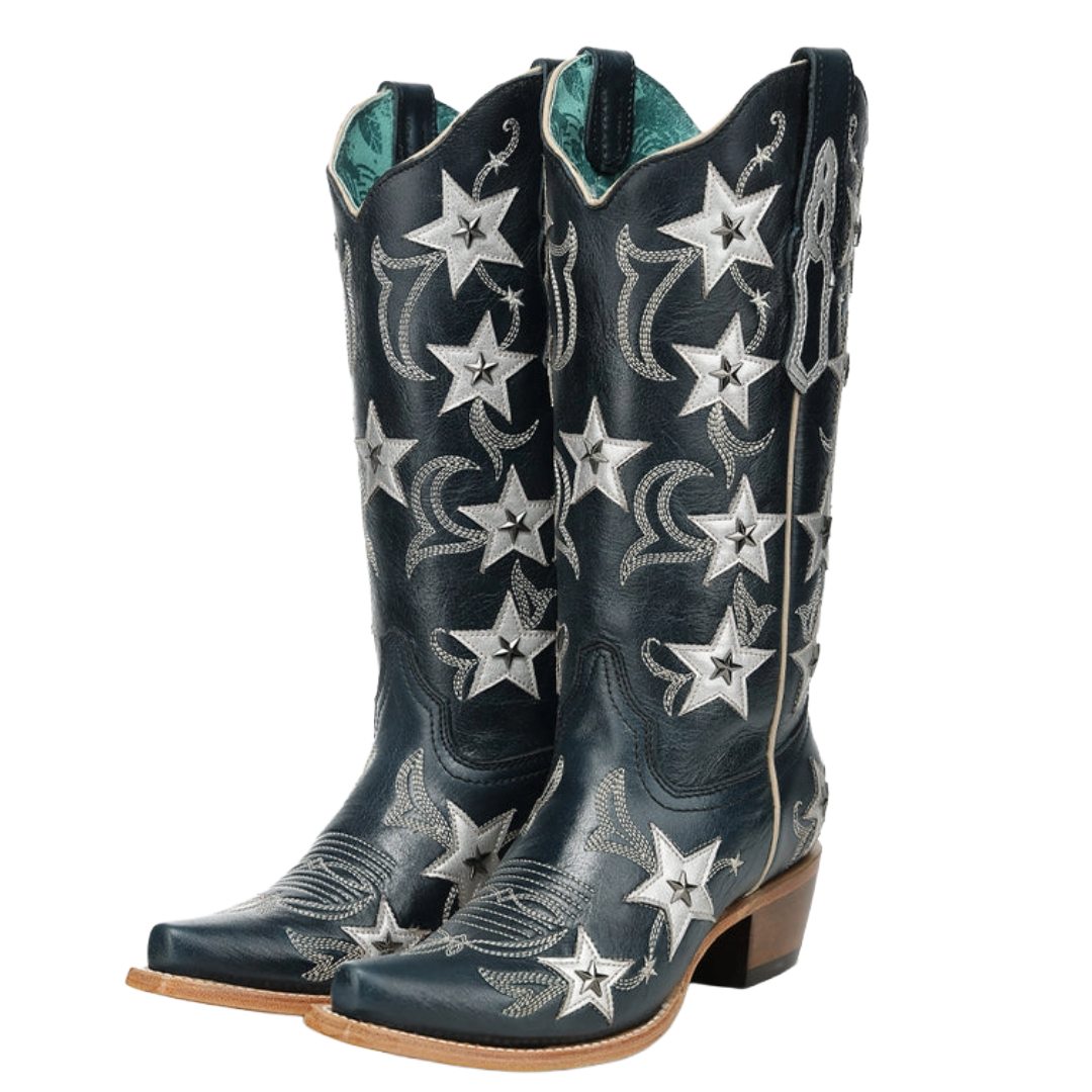 Corral Ladies Navy Blue Stars & Studs Overlay Western Boot Z5541