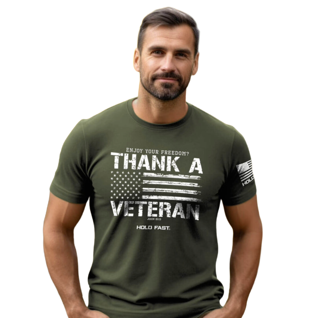 Hold Fast Men's Thank A Veteran Military Green T-Shirt KHF4717