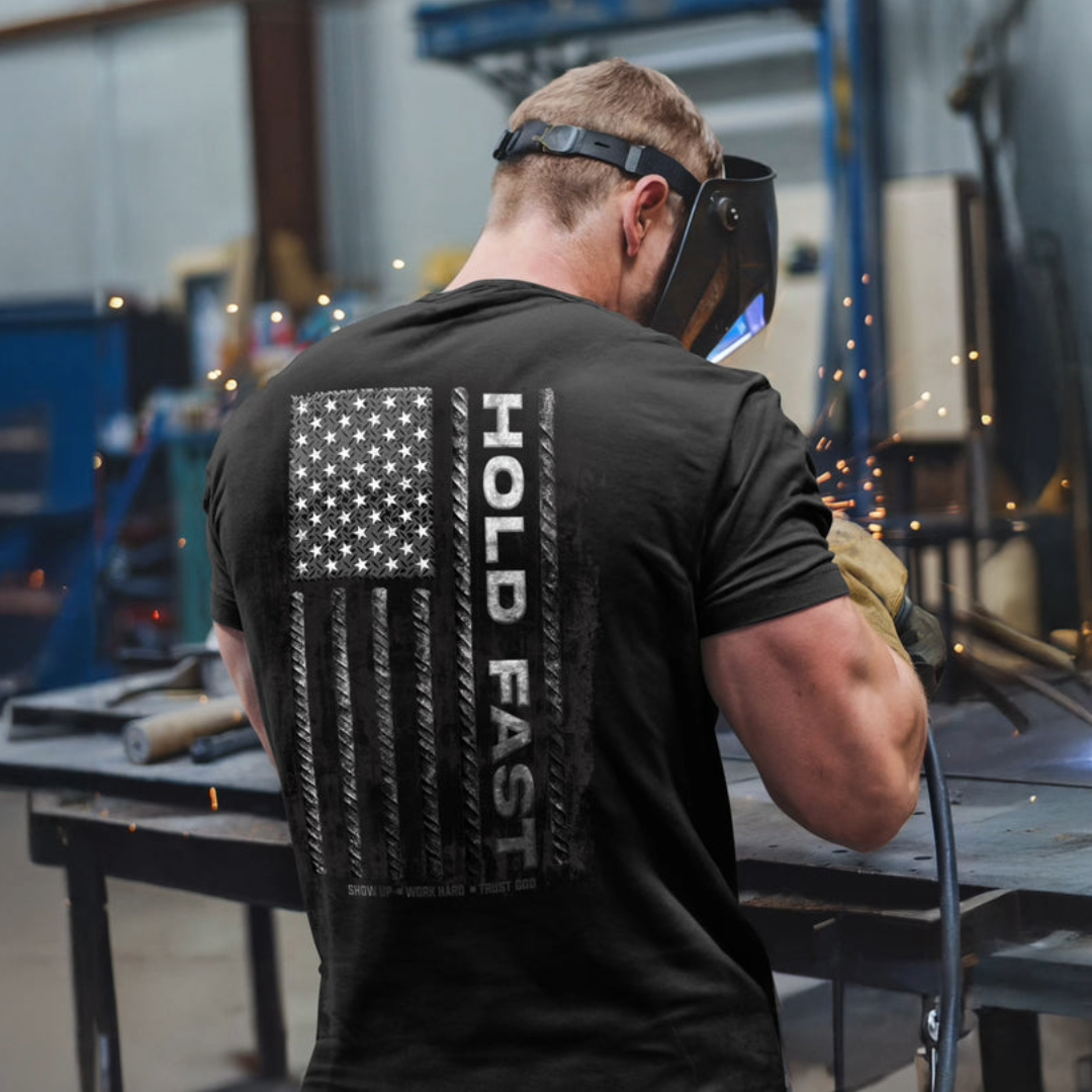 Hold Fast Men's Rebar Flag Black T-Shirt KHF5045