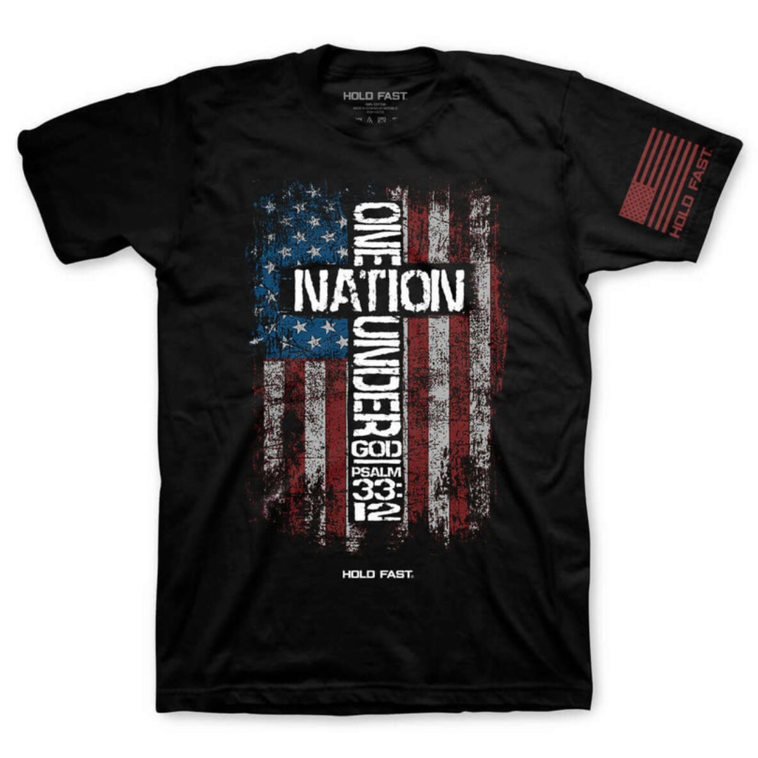 Hold Fast Men's One Nation Flag Black T-Shirt KHF4096