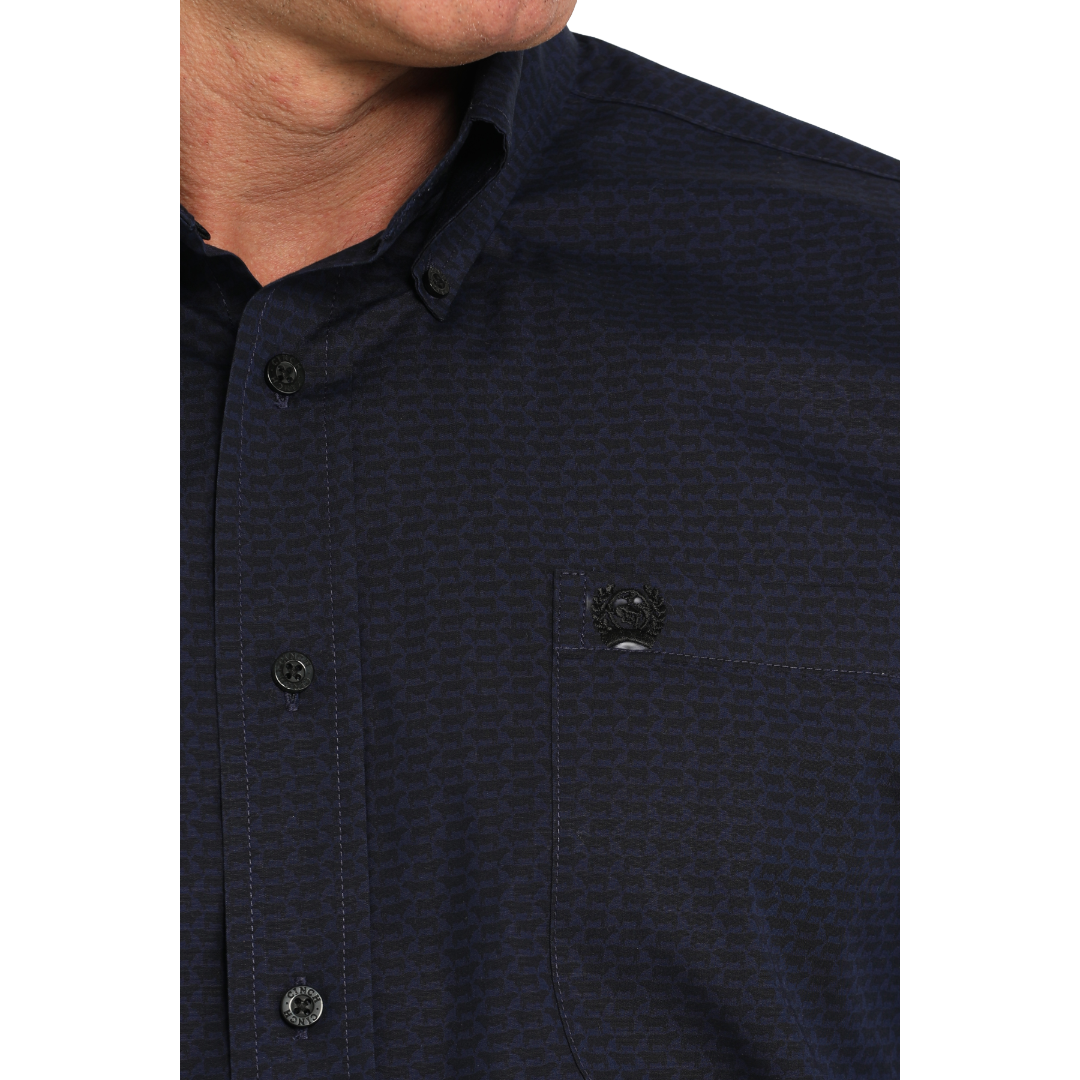 Cinch Men's Navy Tonal Cow Pattern Button Down Shirt MTW1105856