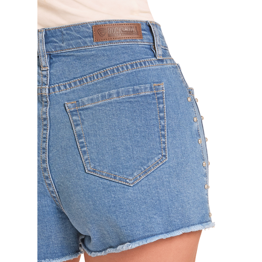 Rock & Roll Denim Ladies Studded Inset Medium Wash Denim Short BW68D09103