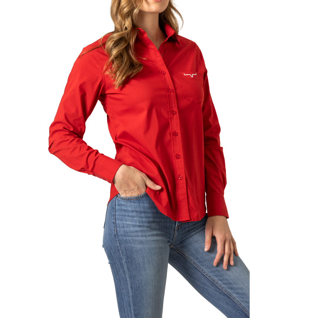 Kimes Ranch Ladies KR Team Red Button Down Shirt KR-RED2