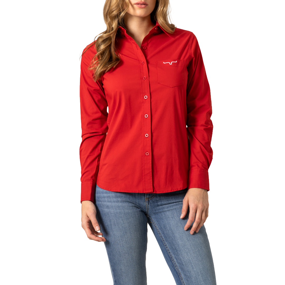 Kimes Ranch Ladies KR Team Red Button Down Shirt KR-RED2