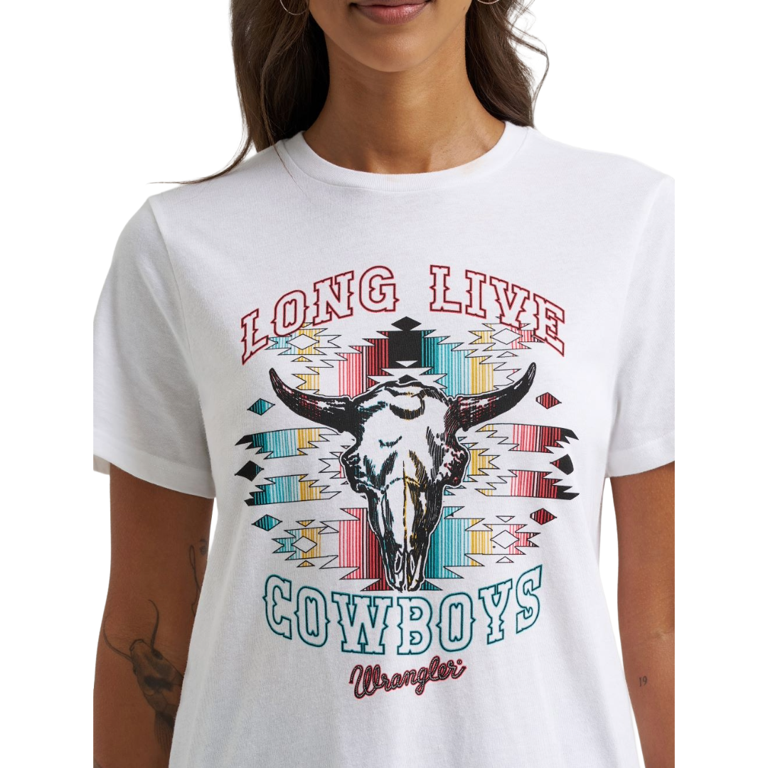 Wrangler Ladies Bright White Heather "Long Live Cowboys" Graphic T-Shirt 112375853