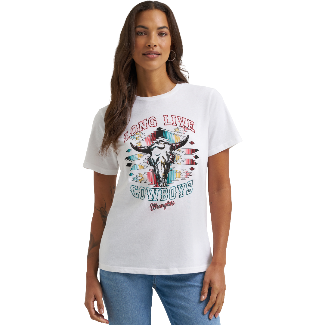 Wrangler Ladies Bright White Heather "Long Live Cowboys" Graphic T-Shirt 112375853