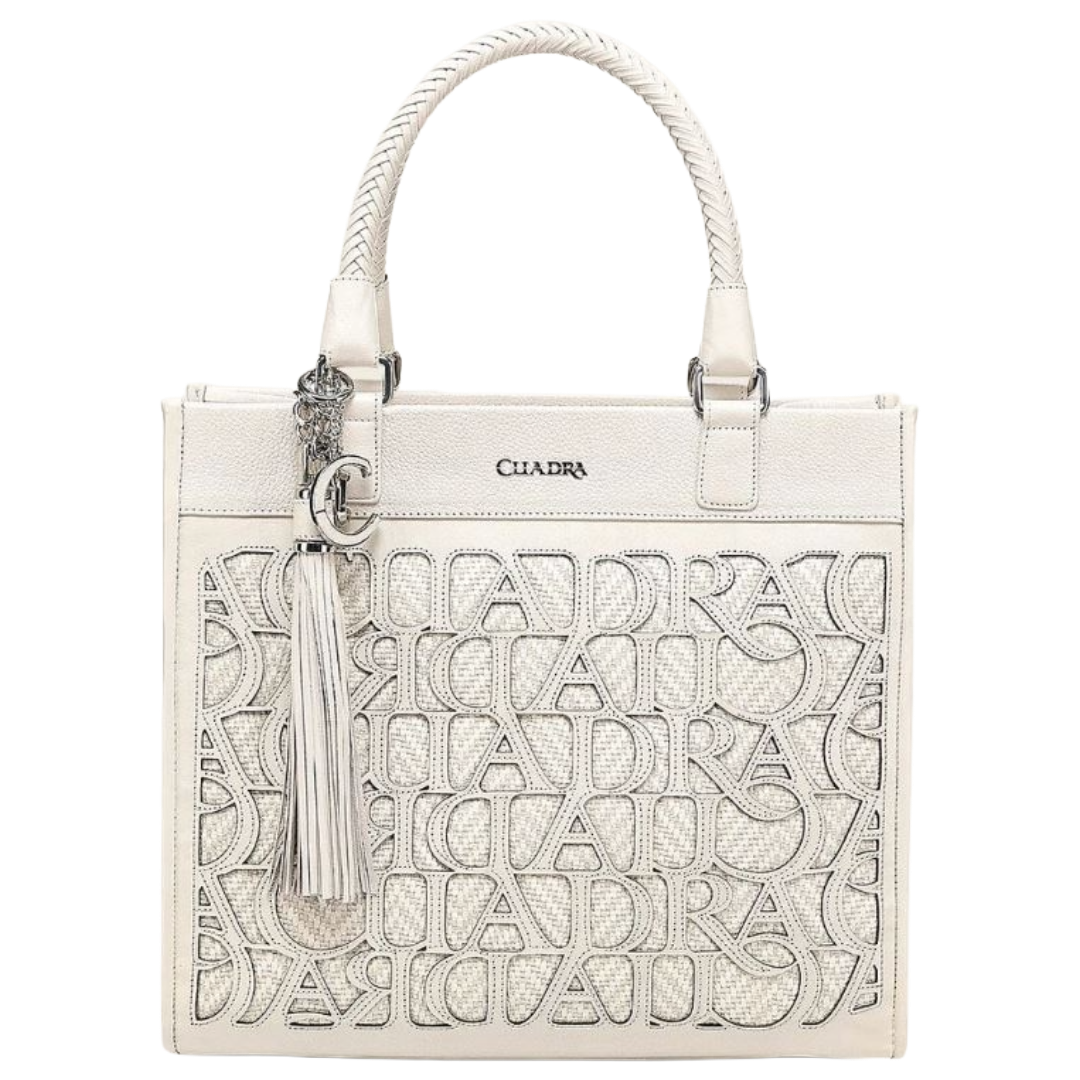 Cuadra Ladies White Cowhide Laser Engraved Tote Bag DU762