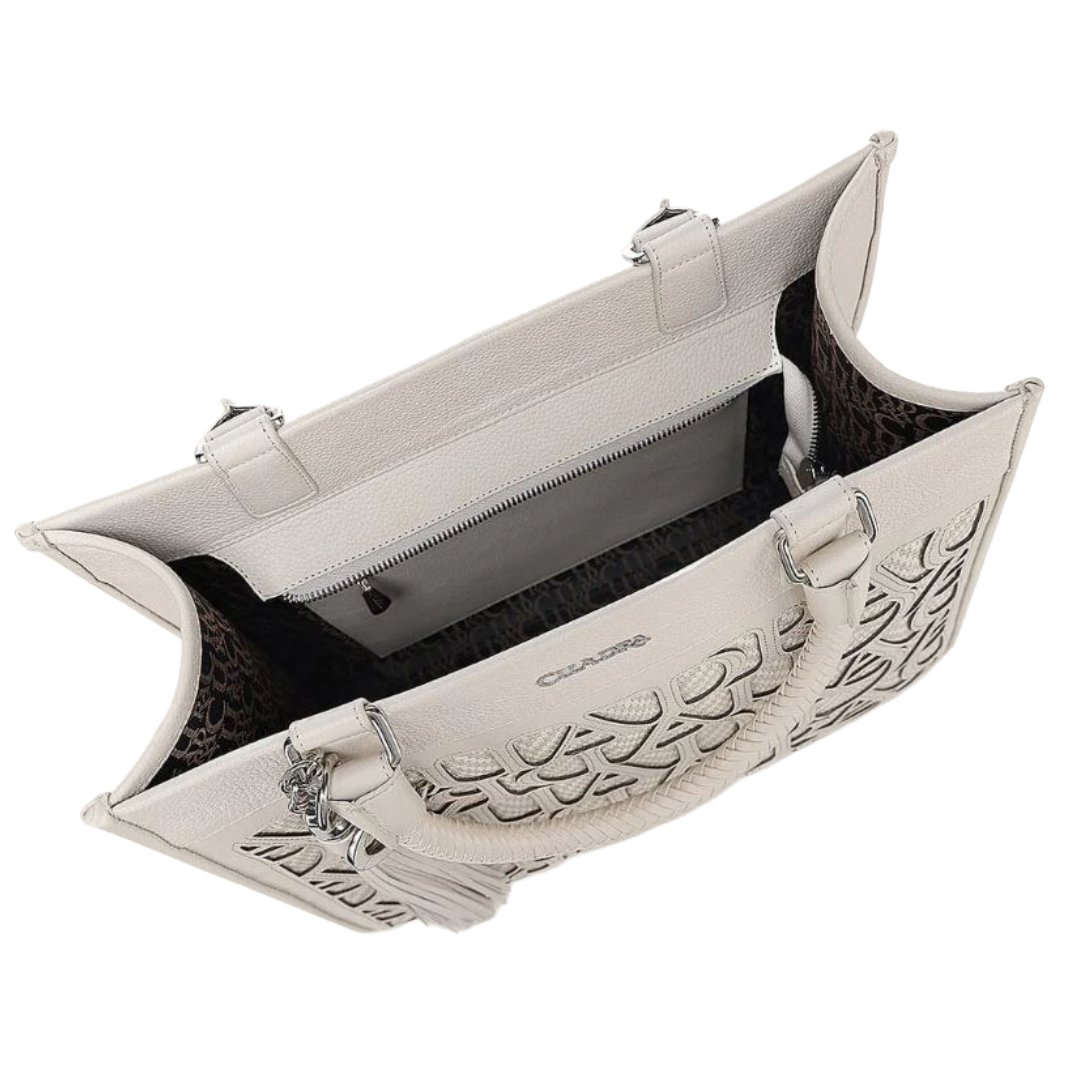 Cuadra Ladies White Cowhide Laser Engraved Tote Bag DU762