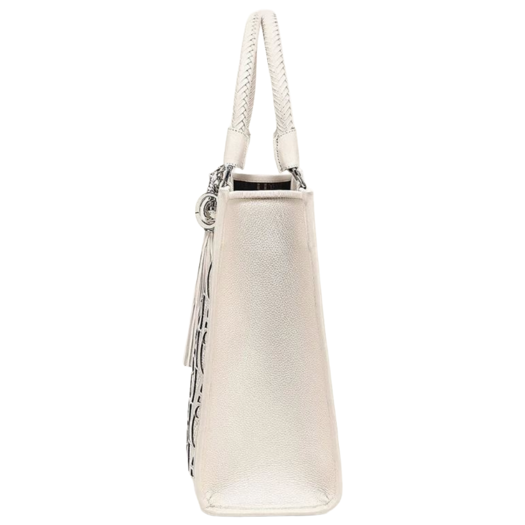 Cuadra Ladies White Cowhide Laser Engraved Tote Bag DU762