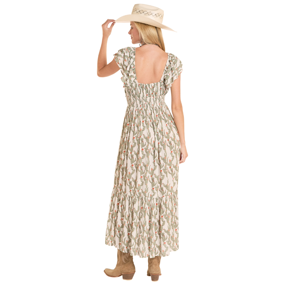 Rock & Roll Denim Ladies Jade Cactus Print Midi Dress BWD0R08810