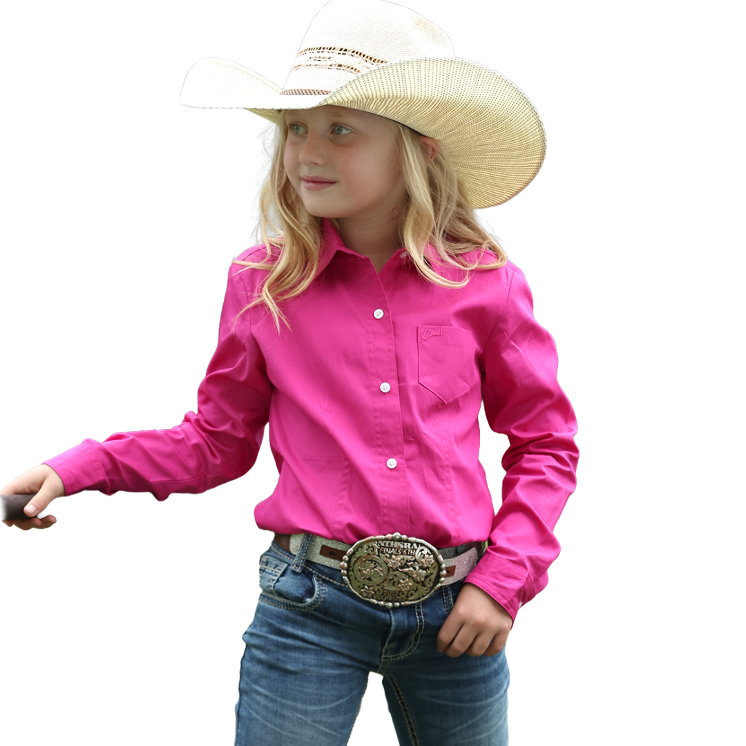 Cinch Youth Girl's Solid Pink Button Down Shirt CTW3120003