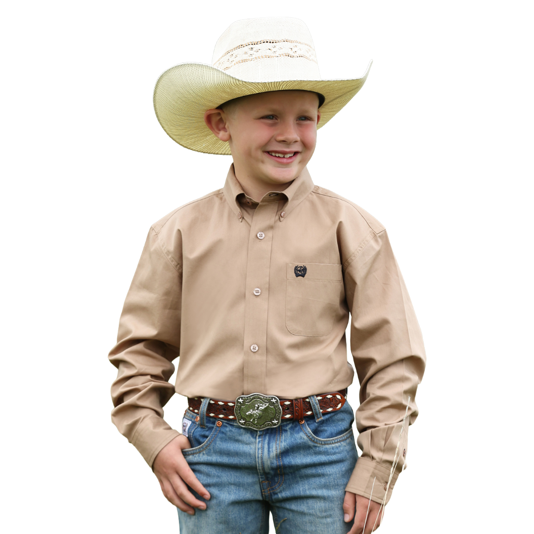 Cinch Youth Boy's Solid Khaki Brown Button Down Shirt MTW7060418