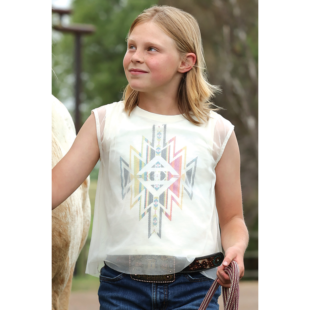 Cinch Youth Girl's Cream Aztec Knit Overlay Tank Top CTK8016001