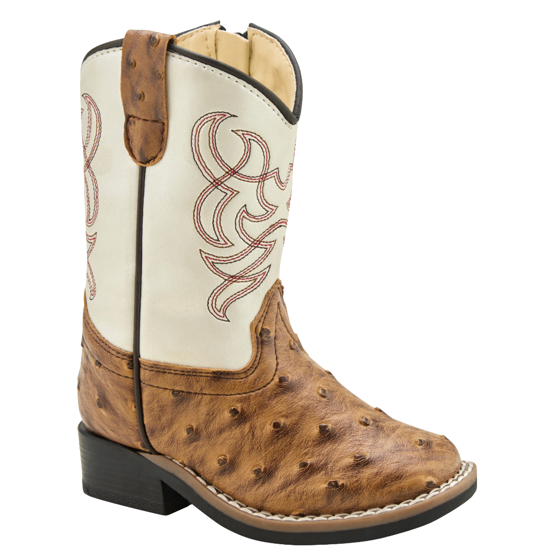 Old West by Jama Toddler Boy's Cream Ostrich Print Square Toe Western Boot VB1074