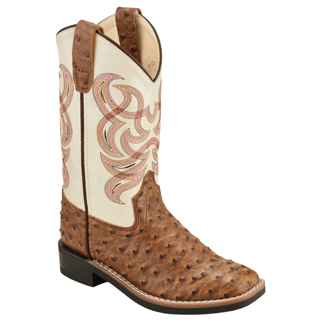 Old West by Jama Children's Cream Ostrich Print Western Boot VB9174