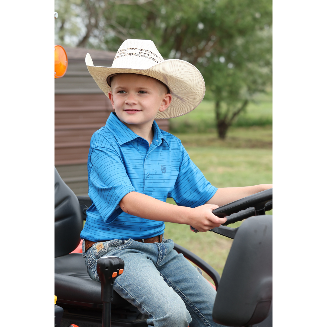 Cinch Youth Boy's Blue Stripe Printed Polo Shirt MTK7600016