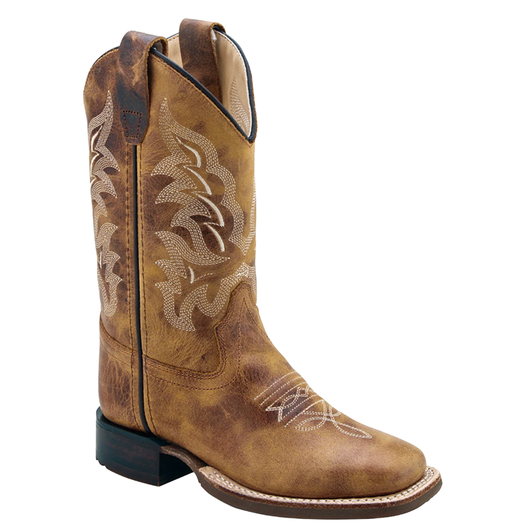Old West by Jama Youth Brown Leather Square Toe Western Boot BSY1979