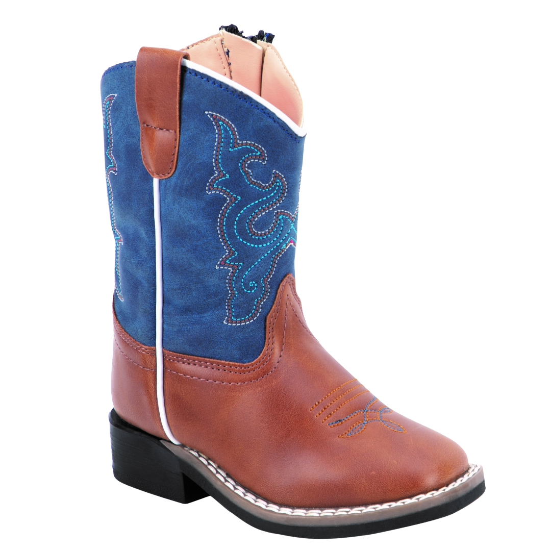 Old West by Jama Toddler Blue & Brown Square Toe Western Boot VB1093