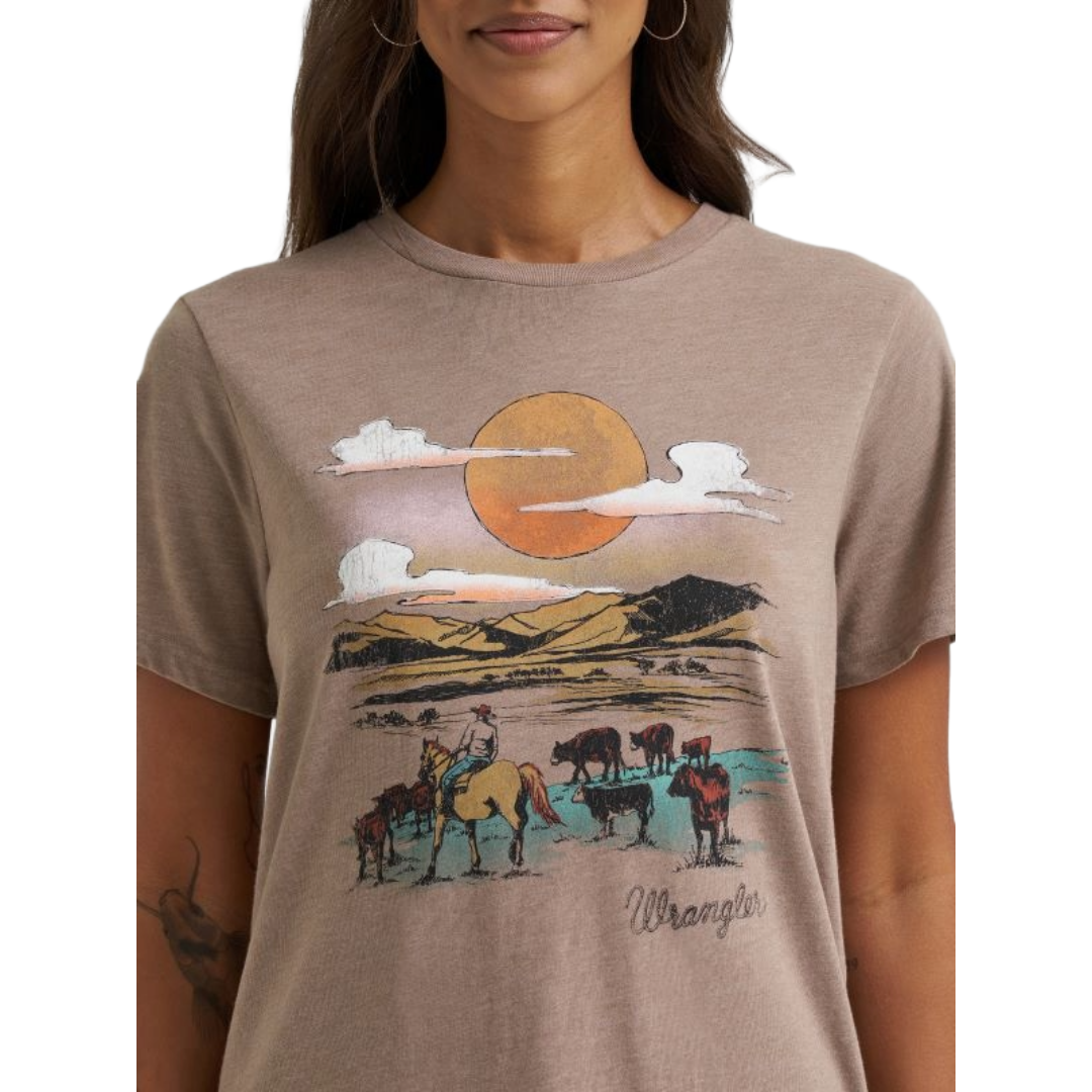 Wrangler Ladies Desert Taupe Heather Graphic T-Shirt 112375870