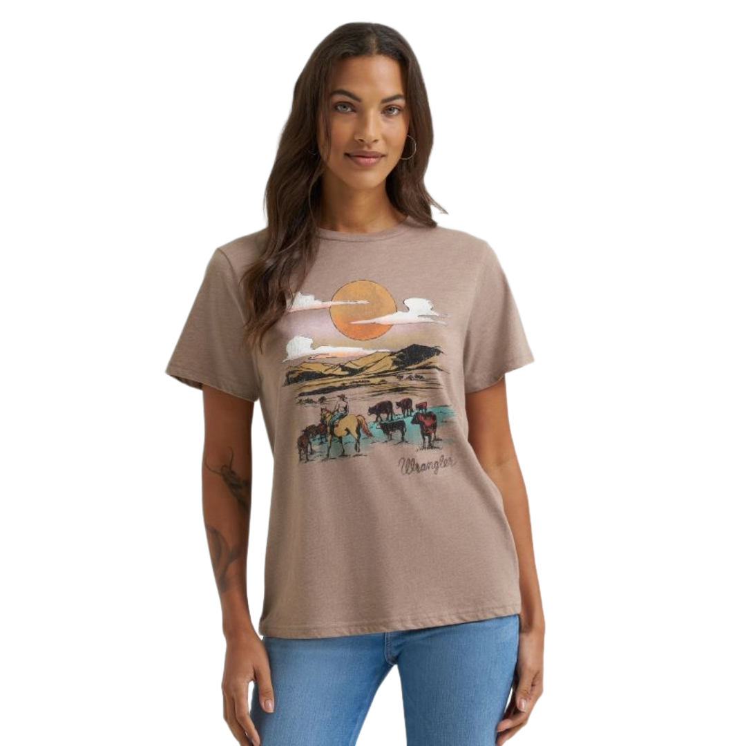 Wrangler Ladies Desert Taupe Heather Graphic T-Shirt 112375870
