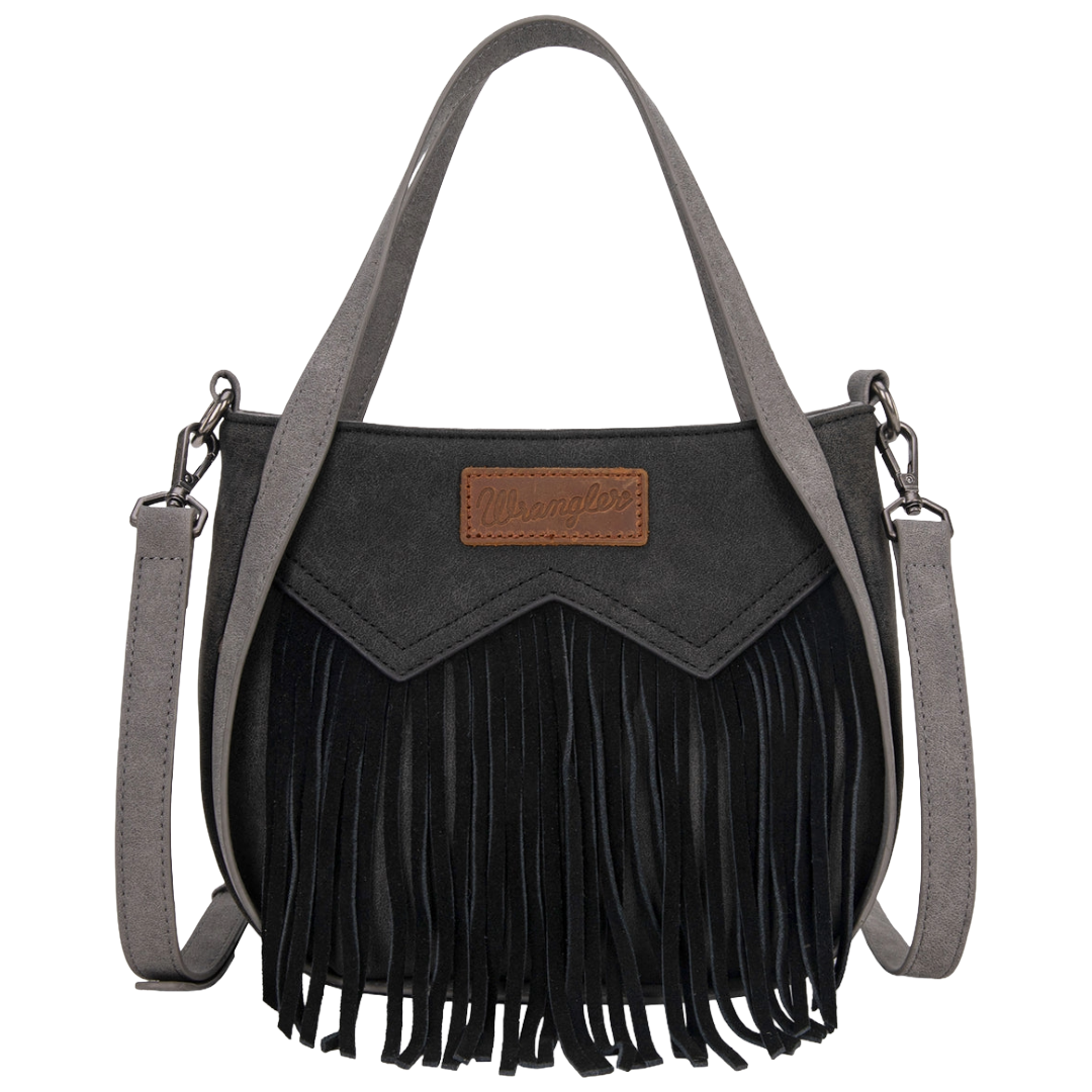 Wrangler Ladies "W" Stitch Fringe Two Tone Black Tote/Crossbody Bag WG162-8136BK