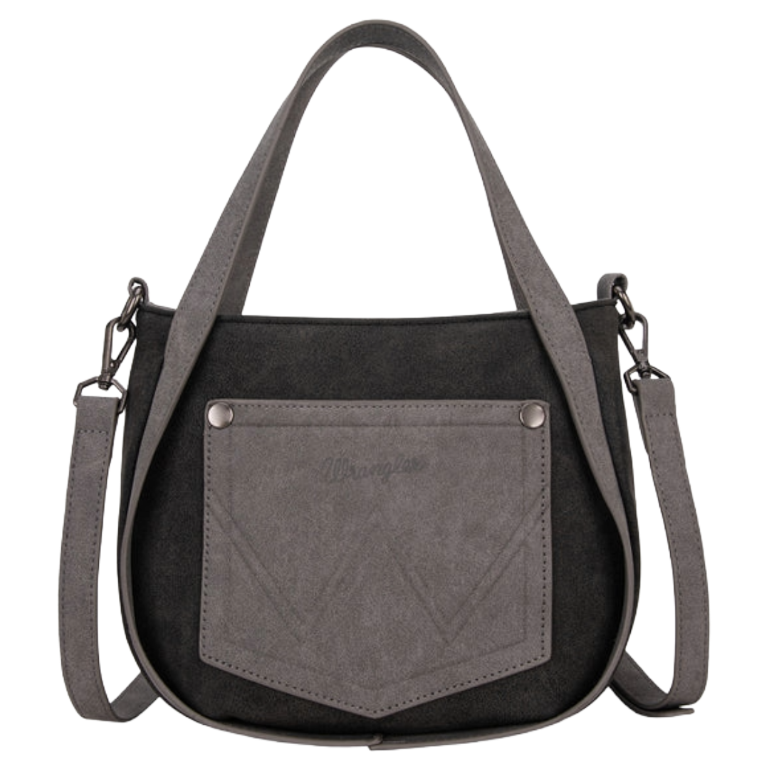 Wrangler Ladies "W" Stitch Fringe Two Tone Black Tote/Crossbody Bag WG162-8136BK