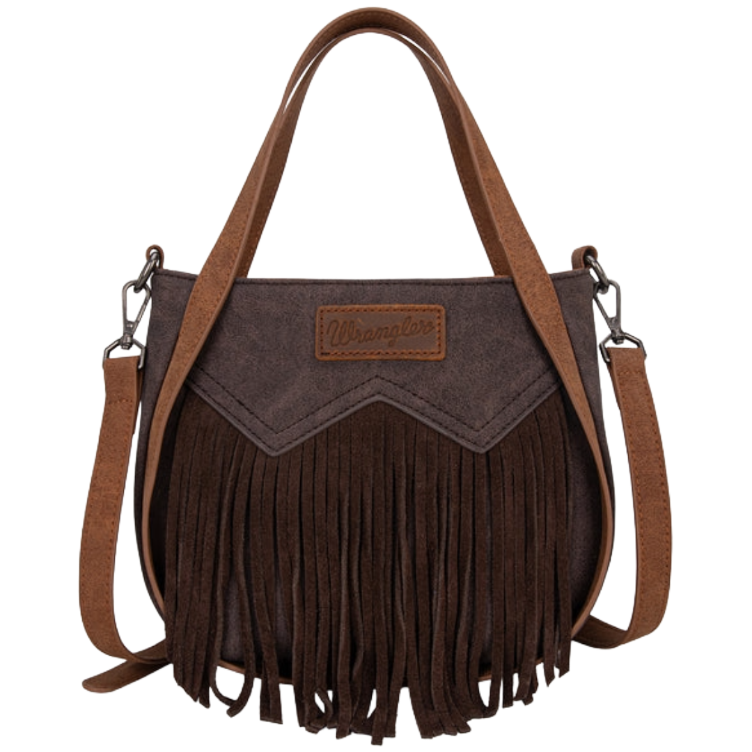 Wrangler Ladies "W" Stitch Fringe Two Tone Coffee Brown Tote/Crossbody WG162-8136CF