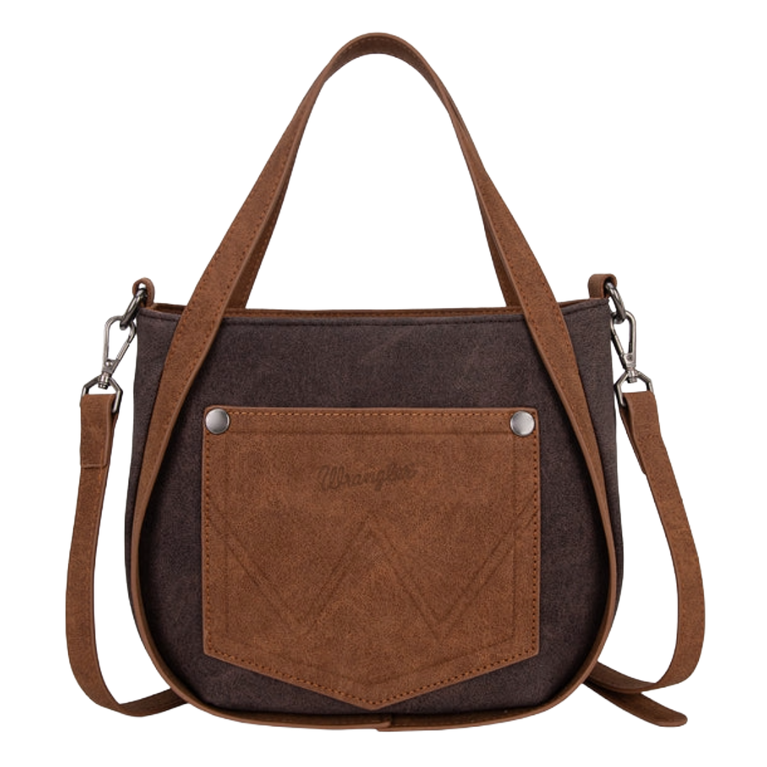 Wrangler Ladies "W" Stitch Fringe Two Tone Coffee Brown Tote/Crossbody WG162-8136CF
