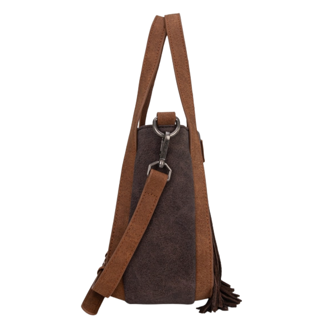 Wrangler Ladies "W" Stitch Fringe Two Tone Coffee Brown Tote/Crossbody WG162-8136CF
