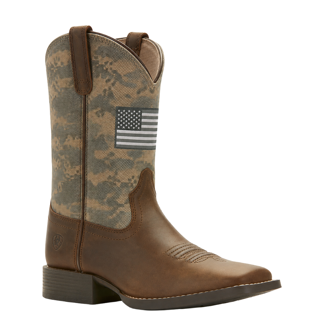 Ariat Youth Boy's Patriot Distressed Brown Wide Square Toe Western Boot 10027279