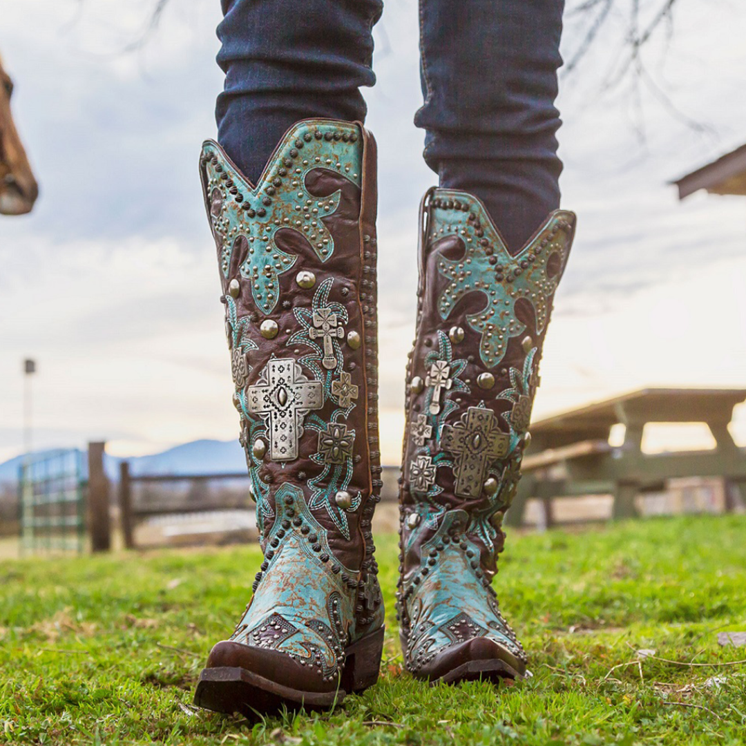 Double D Ranch by Old Gringo Ladies Ammunition Turquoise Snip Toe Boots DDL001-1