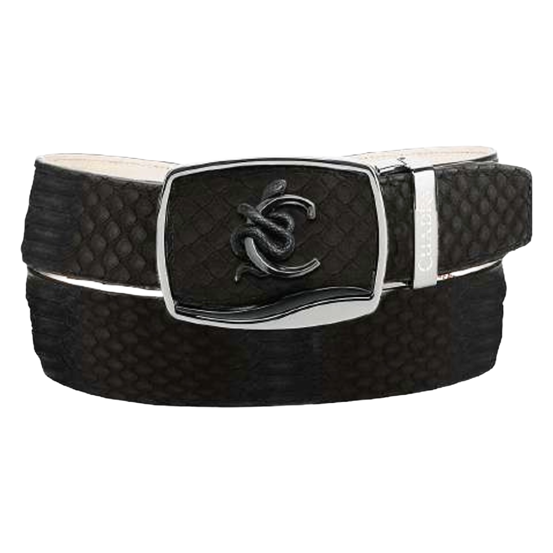 Cuadra Men's Python Nubuck Black Leather Belt BC483