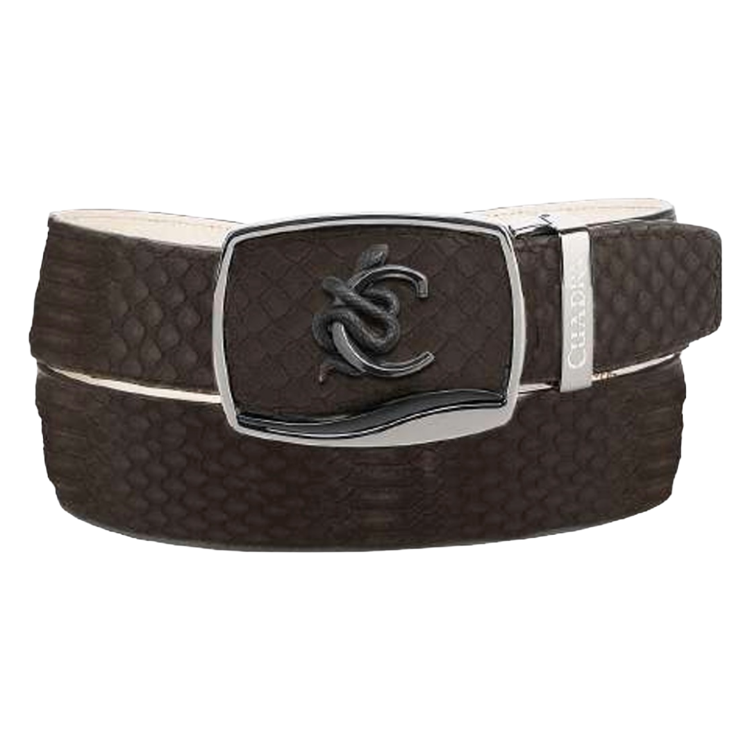 Cuadra Men's Matte Brown Python Leather Stitching Western Belt BC484