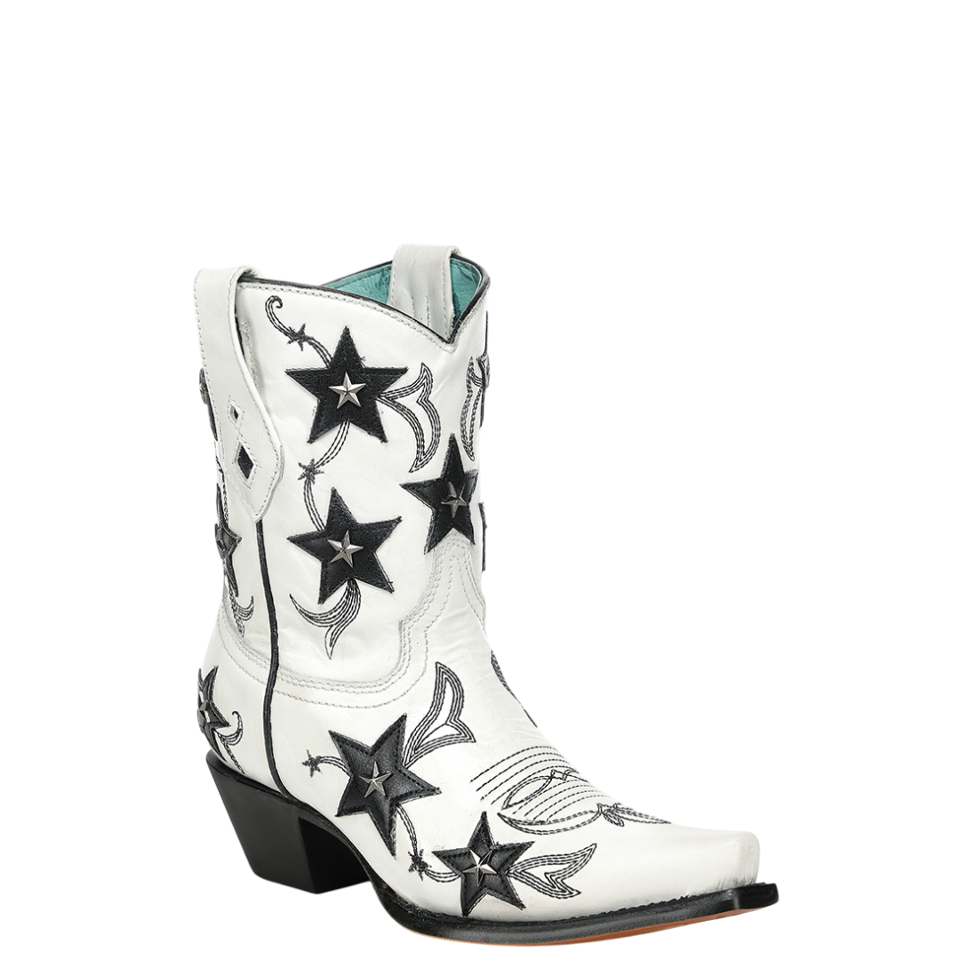 Corral Ladies White Embroidered Stars & Studs Overlay Western Bootie Z5545