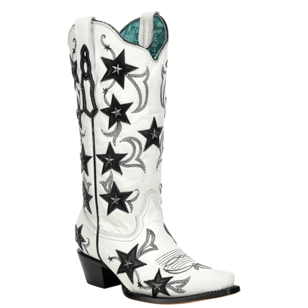Corral Ladies White Embroidered Stars & Studs Overlay Western Boot Z5542