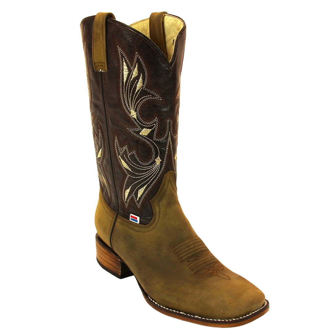 RockinLeather Men's Brass Brown Embroidered Square Toe Western Boot 1189