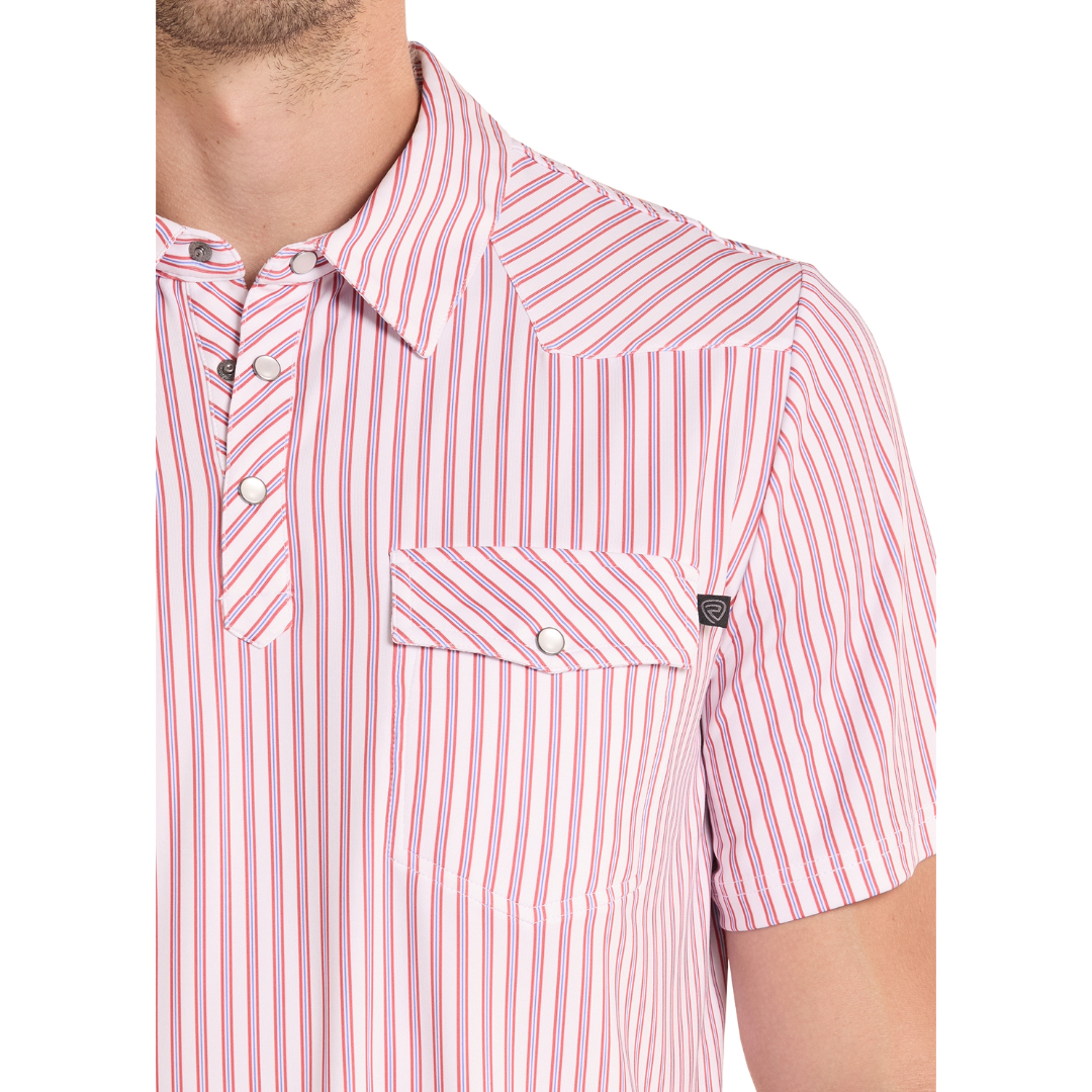 Rock & Roll Denim Men's Western Striped White Polo Shirt BM51T09060