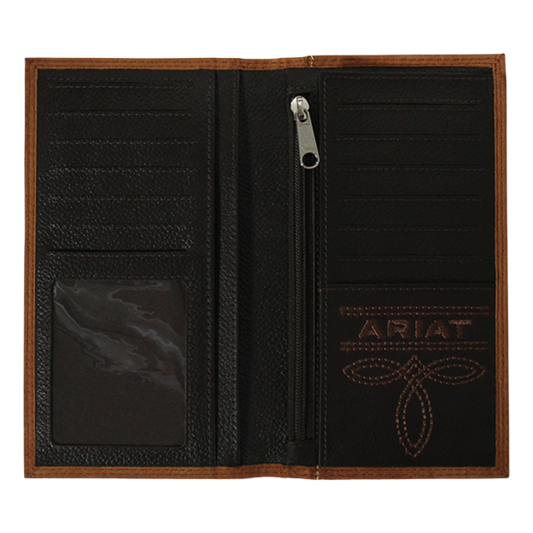 Ariat Rodeo Checkbook Wallet Ariat Men's Tan Embossed Logo Checkbook/ Rodeo Wallet A3548044