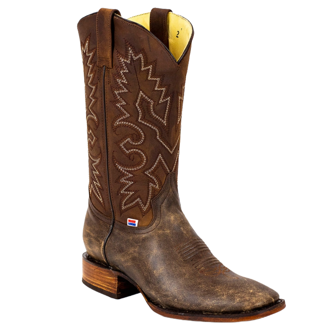 RockinLeather Men's Bomber Brown Square Toe Western Boot 1170
