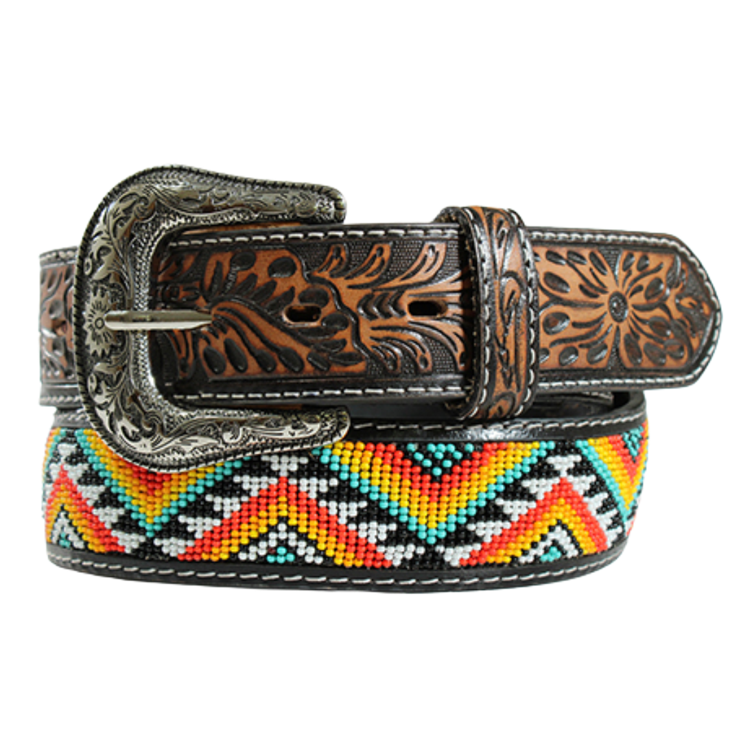 Nocona Ladies Zig Zag Beaded Brown & Black Western Belt N320004597