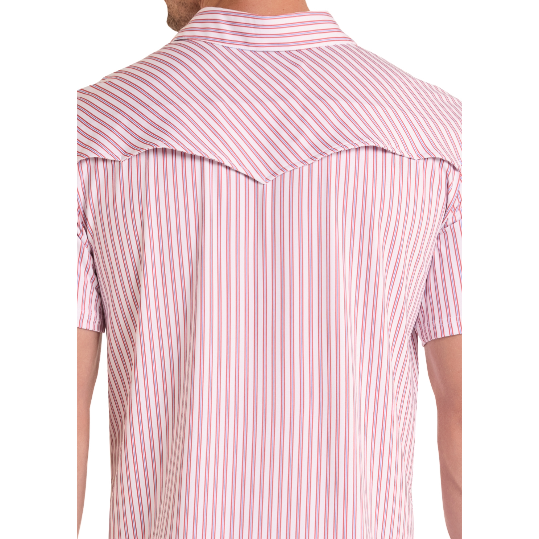 Rock & Roll Denim Men's Western Striped White Polo Shirt BM51T09060