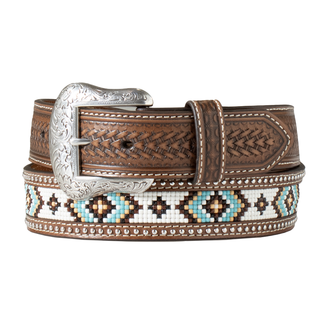 Nocona Men's Basket Weave Beaded Brown Western Belt N210007502