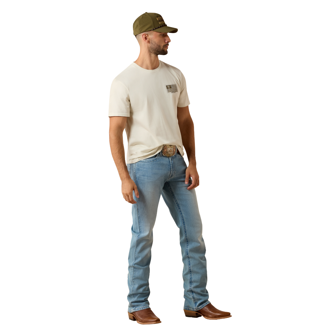 Ariat Men's  Buckle Flag Patriot Silver Birch T-Shirt 10080252