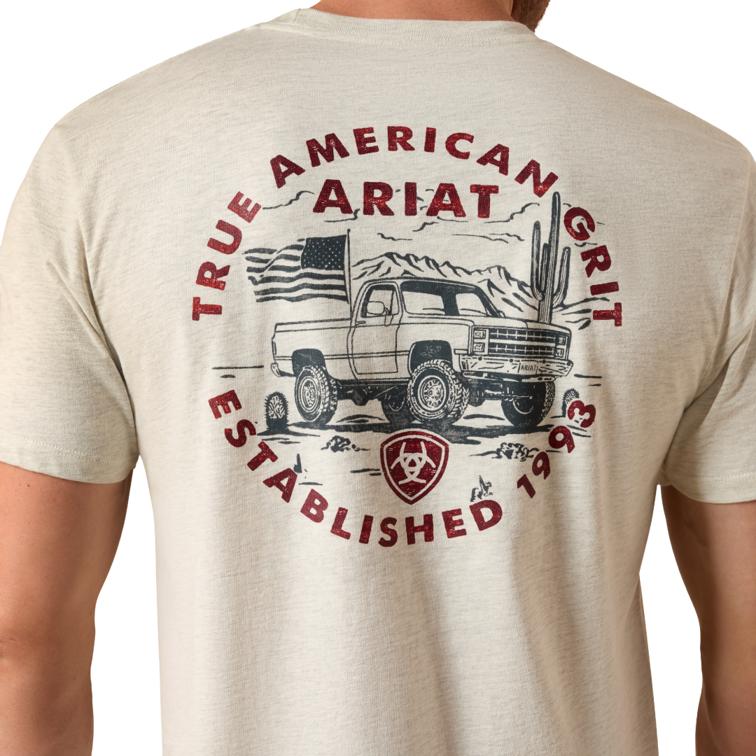 Ariat Men's Trucker Freedom Flag Oatmeal Heather T-Shirt 10080251