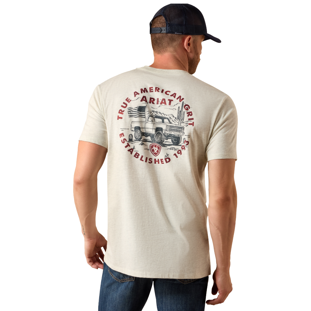 Ariat Men's Trucker Freedom Flag Oatmeal Heather T-Shirt 10080251