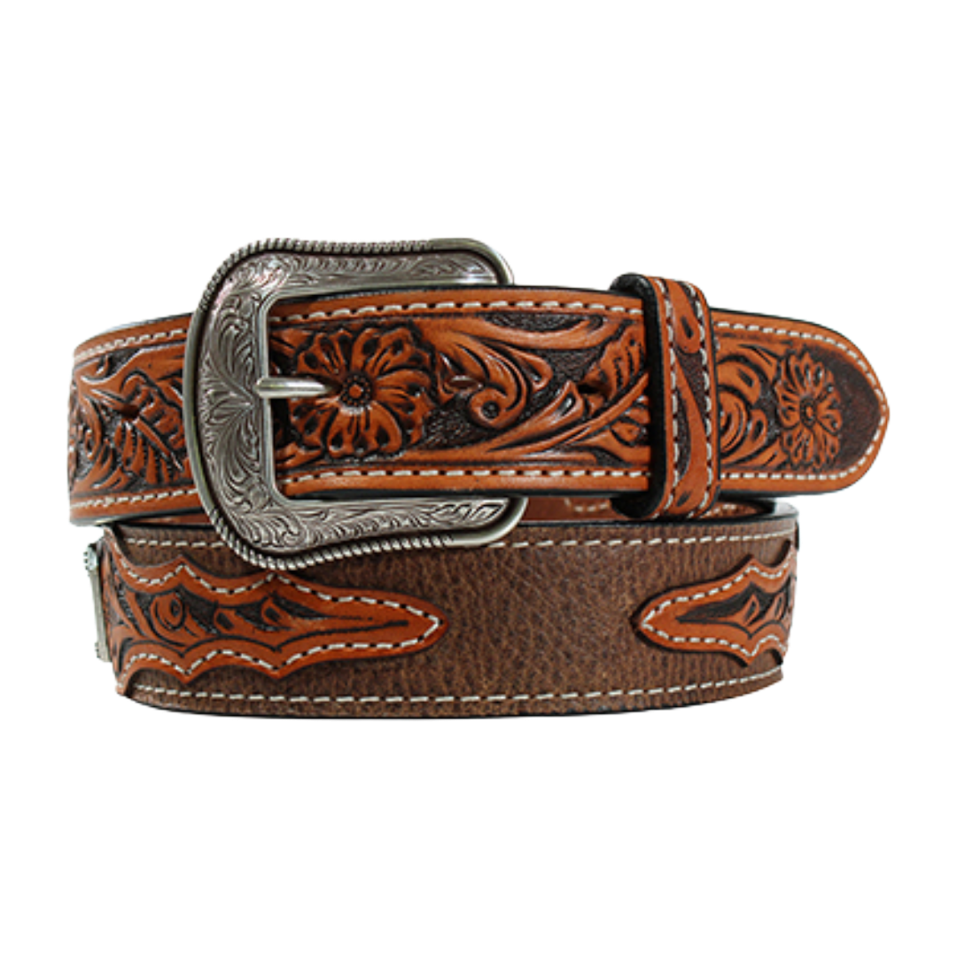 3D Belt Company Men's Floral Embossed Brown Western Belt D100014302