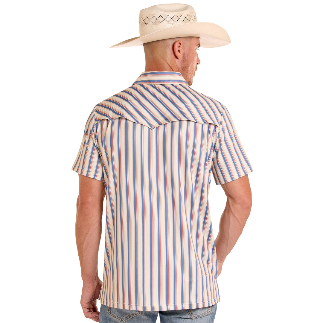 Rock & Roll Denim Men's Short Sleeve Western Striped Polo Shirt BM51T09057