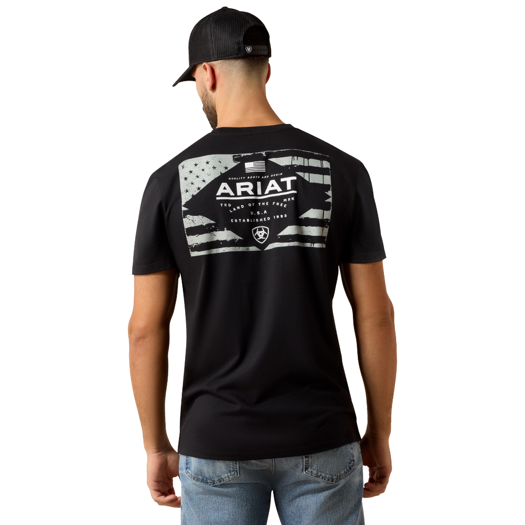 Ariat Men's Lockup Flag Painted Black T-Shirt 10080247